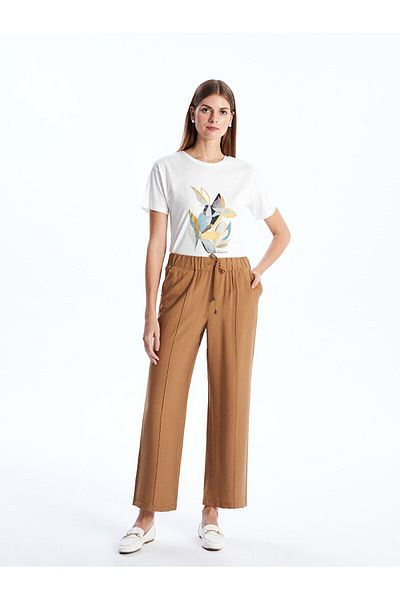 LC Waikiki Straight Wide Leg Women's Trousers with Elastic Waist