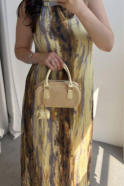 LEONAS Women's Hand and Shoulder Bag Julyne Yellow with Straw Charm Gift