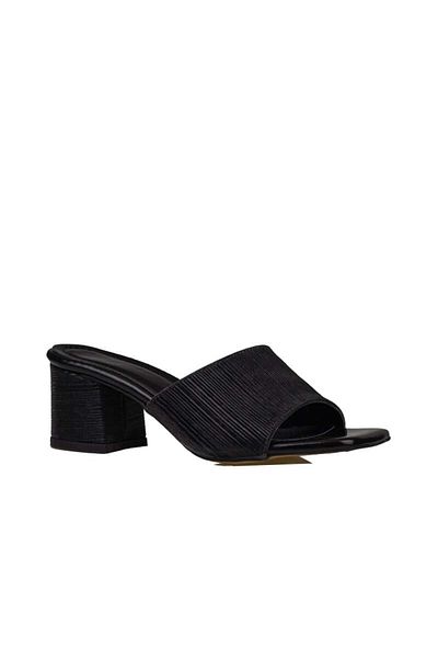 Trend Adımlar Black Satin Shiny Striped Women's Classic Slippers