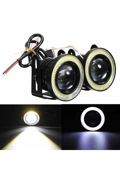 BGRJ Automotive Set of 2 LED projectors 89mm, with magnifying glass and Angel Eyes