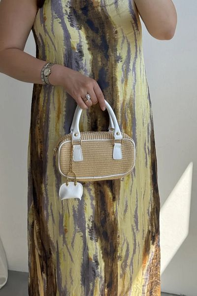 LEONAS Women's Hand and Shoulder Bag Julyne White with Straw Charm Gift