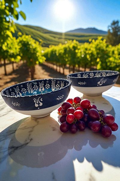 Salizera 2 Pieces 16 cm Diameter Embossed Tile Motif Ceramic Bowl -Hand Made Handmade -