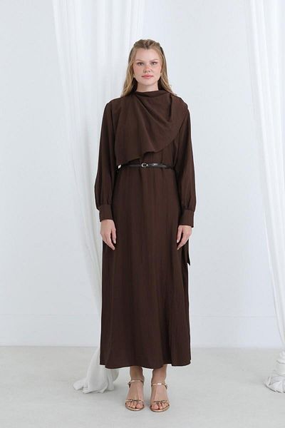 Puane Women's Shawl Collar Belted Long Dress-12629Elb