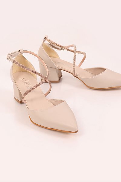 SHOESSHOPS Stoned Short Block Heeled Women's Shoes Stiletto