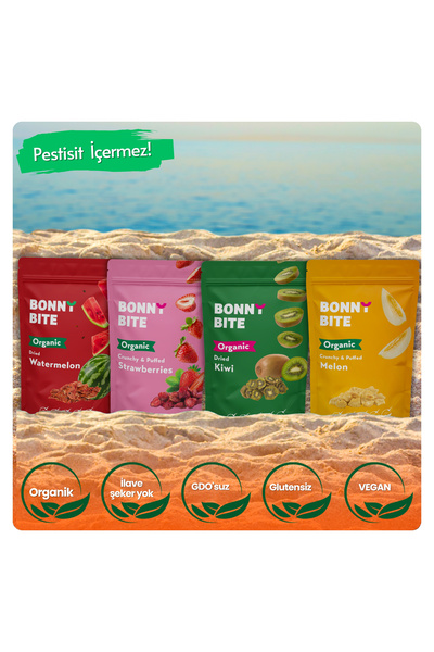 Bonny Bite بطيخ عضوي مجفف، فراولة، كيوي وبيتزا موزعة 4 عبوات