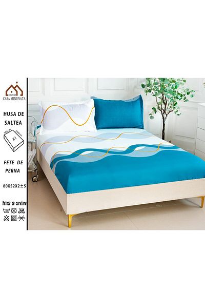 FIONNA.RO Satin Cotton Elastic Pillowcase and Pillowcases 180x200cm - Waves