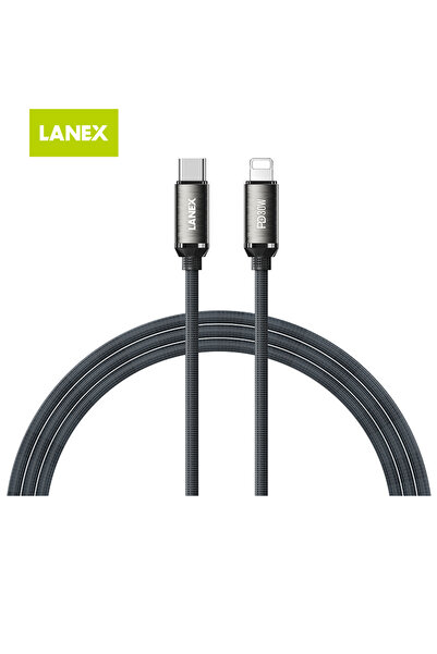 Lanex كيبل لانيكس LS50CL بطول 1متر 30 واط قماش مضفر بي دي USB-C إلى لايتننج م...
