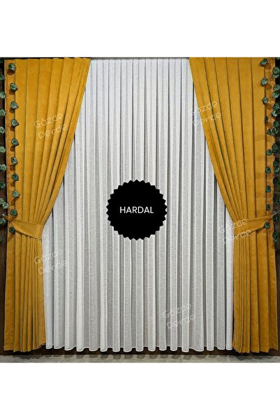 SAYDEMİR HOME Hardal Sarısı Fon Perde Seyrek Pile 1/2 – Modern Kalın Kadifems...