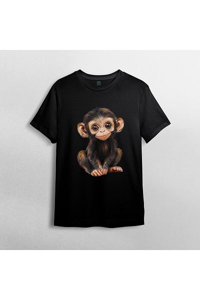 Pixxa Cute Monkey Unisex 100% Cotton Crew Neck T-Shirt Model 3