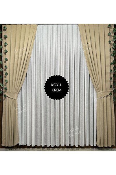 SAYDEMİR HOME Koyu Krem Fon Perde Seyrek Pile 1/2 – Modern Kalın Kadifemsi Ad...