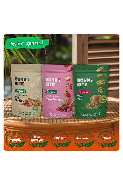 Bonny Bite خضروات عضوية مجففة، فراولة وكيوي، 3 عبوات