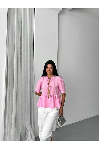 GALAVİP Women's Cotton Poplin Fabric Bow Shirt