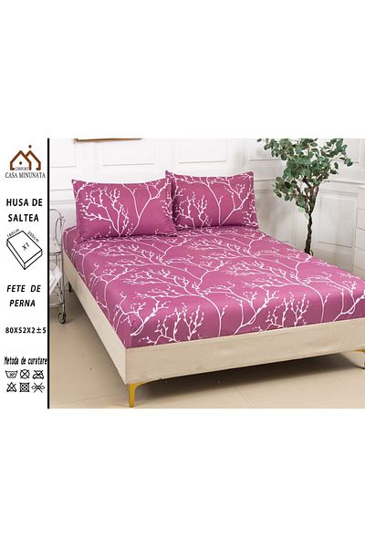 FIONNA.RO Satin Cotton Elastic Pillowcase and Pillowcases 180x200cm - Twigs