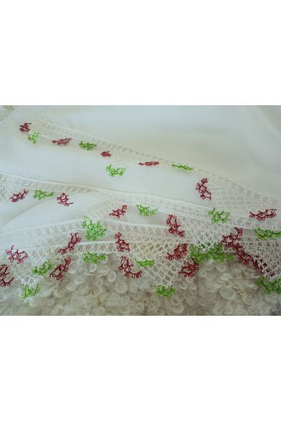 hoaryage Hand Made Needle Embroidered Prayer Cover Dowry Mevlüt Head Scarf Crepe Fabric