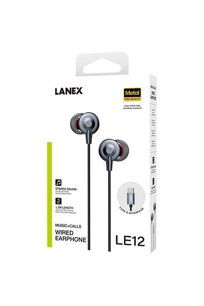 Lanex Lanix LE12 Type-C rubber earphone with sound isolation and noise reduction, 12 cm cable length, black color
