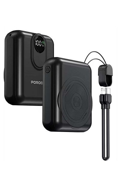 porodo 10000mAh MagSafe Power Bank with Detachable USB-C to Lightning Cable, 22.5W Power Delivery, D