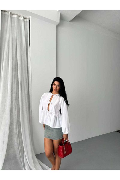 GALAVİP Women's Cotton Poplin Fabric Bow Shirt