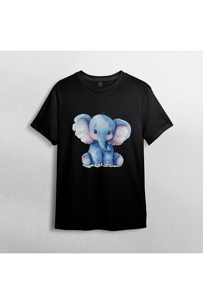Pixxa Cute Elephant - Elephant Unisex 100% Cotton Crew Neck T-Shirt Model 2
