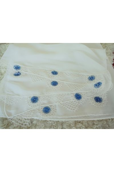 hoaryage Hand Made Needle Embroidered Prayer Cover Dowry Mevlüt Head Scarf Crepe Fabric