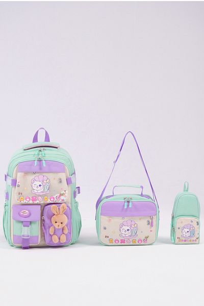 Roxbros Cat Korean Style 3-Piece Girls' School Bag Set - Primary School Bag with Pen Holder and Thermal Nutrition