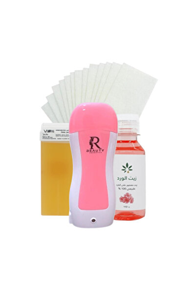 HERB AND OIL مجموعة إزالة الشعر تتكون من جهاز تسخين الشمع الاحترافي وخرطوشة شمع النحل وزيت الورد 113مل و100 منديل