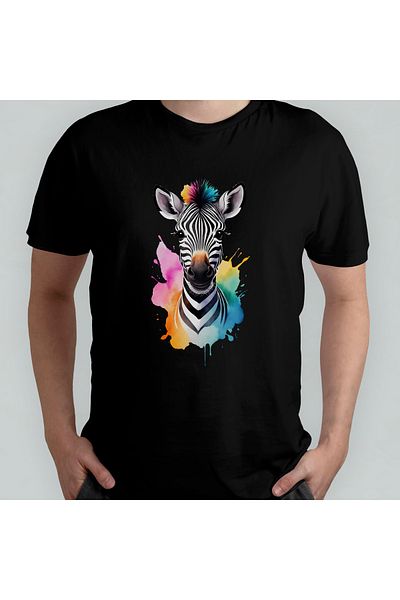 Pixxa Cute Zebra Unisex 100% Cotton Crew Neck T-Shirt Model 2