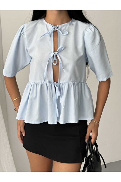 GALAVİP قميص نسائي من قماش البوبلين القطني مع فيونكة