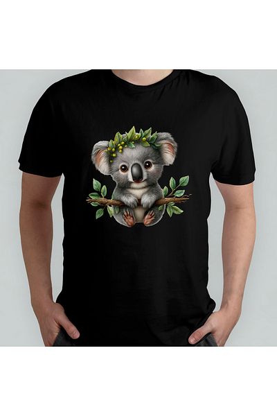 Pixxa Cute Koala Unisex 100% Cotton Crew Neck T-Shirt Model 2