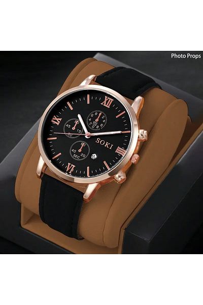 Feronnucci Men's Wristwatch Black Dial Rose Gold St-604