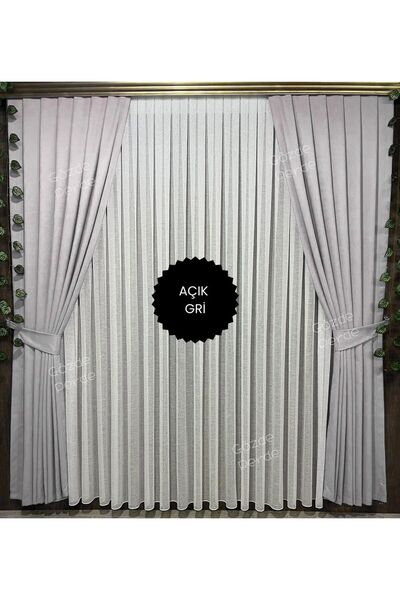 SAYDEMİR HOME Açık Gri Fon Perde Seyrek Pile 1/2 – Modern Kalın Kadifemsi Ada...