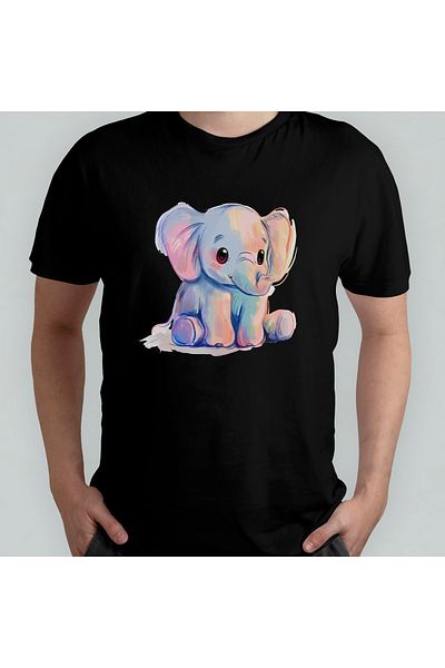 Pixxa Cute Elephant - Elephant Unisex 100% Cotton Crew Neck T-Shirt Model 3