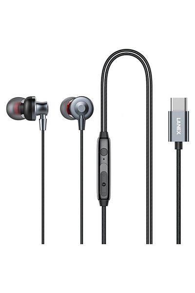 Lanex Lanix LE12 Type-C rubber earphone with sound isolation and noise reduction, 12 cm cable length, black color