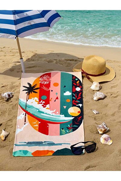 KIZILELMADA Colorful Multi-Patterned Beach Towel – 70X140 Cm, 100% Cotton, Vi...