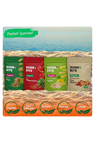 Bonny Bite كيوي عضوي مجفف، بطيخ، تفاح وخضروات، 4 عبوات