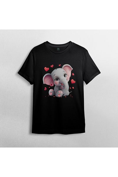 Pixxa Cute Elephant - Elephant Unisex 100% Cotton Crew Neck T-Shirt Model 1
