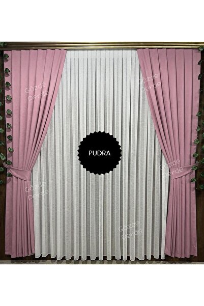 SAYDEMİR HOME Pudra Pembe Fon Perde Seyrek Pile 1/2 – Modern Kalın Kadifemsi ...
