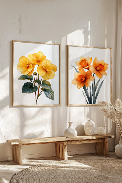 STARYUNA Set de 2 picturi cu flori cu rama din lemn Yuna221