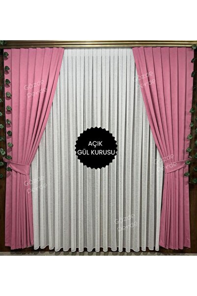 SAYDEMİR HOME Açık Gül Kurusu Pembe Fon Perde Seyrek Pile 1/2 – Modern Kalın ...