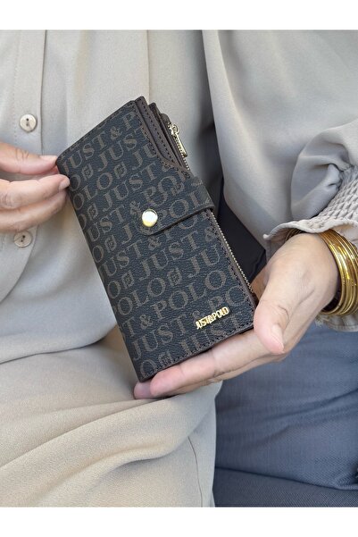 Just Polo محفظة نسائية باللون البني متعددة العيون مع حجرة للعملات المعدنية وب...