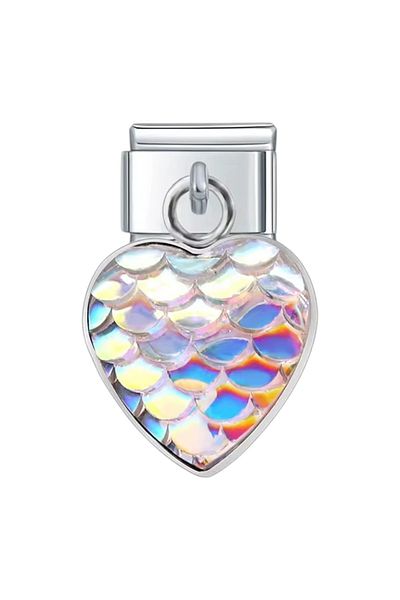 Dumledo Attractive White Heart Steel Italian Charm