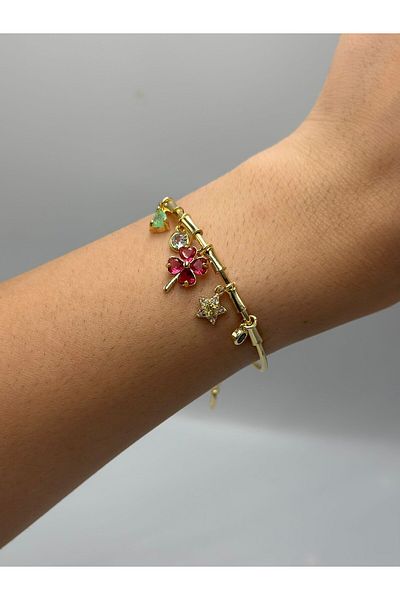 MyladyAccessoriess Clover Detail Charm Colorful Handcuffs (Steel)