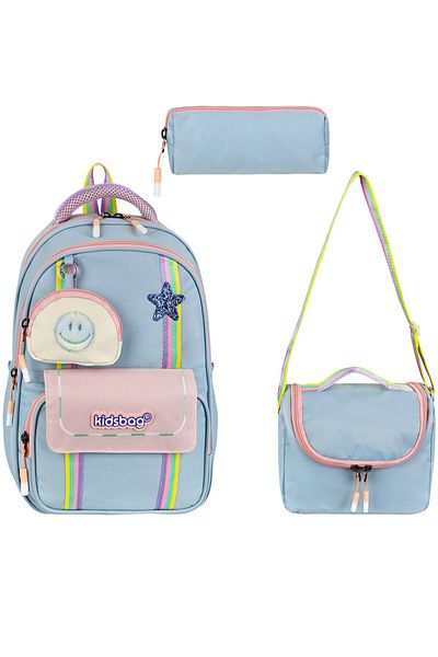 ms mixxstore Primary School Bag with Orthopedic Back Support, Foil Lunchbox and Pen Holder