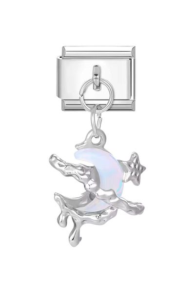 Dumledo Opal Crescent and Shooting Star Steel Italian Charm