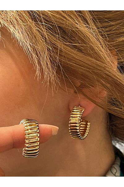 Accessories Hey Golden Yellow Jagged Textured Hoop Shaped Dangle Daily Use Women's Earrings
