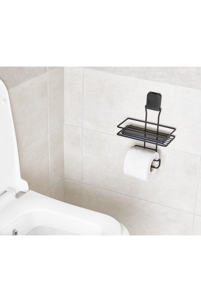 Zengin Çarşım Suport pentru role de toaletă din inox, mat, negru, cu rafturi