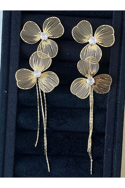 Rupen Kraft 316 L Surgical Steel Big Size Evening Dress Stone Dangle Flower Steel Earrings