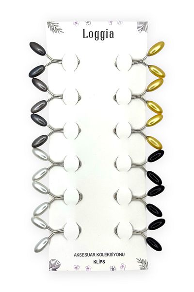 Loggia Scarf Shawl Clip 12 Pieces Barley Model Primary Colors Clip - Women's Hijab Accessory Needle