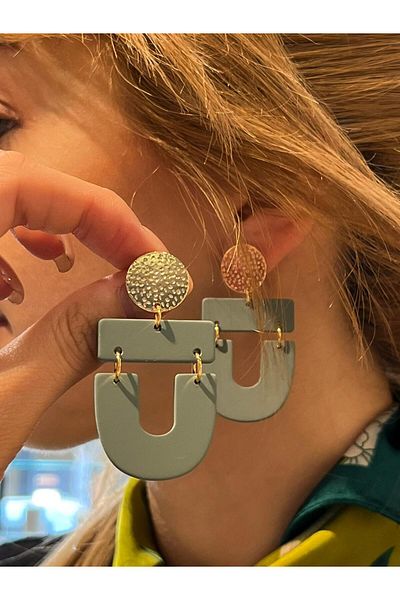 Accessories Hei Khaki Green Gold Yellow Detailed Dangle Daily Use Women's Earrings