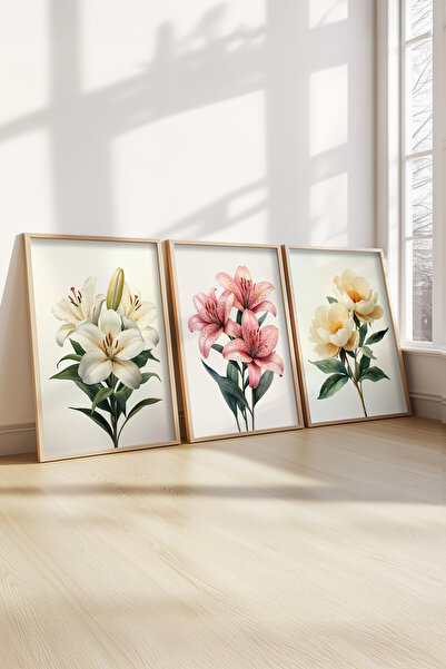 STARYUNA Σετ 3 τραπέζια με ξύλινο πλαίσιο λουλούδι Yuna225