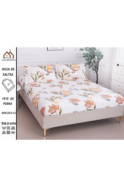 FIONNA.RO Satin Cotton Elastic Pillowcase and Pillowcases 180x200cm - Colorful Flowers